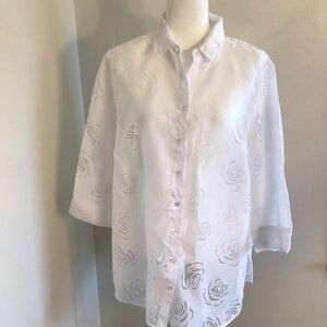 Chico’s Floral 3/4 Sleeve Button Down Shirt